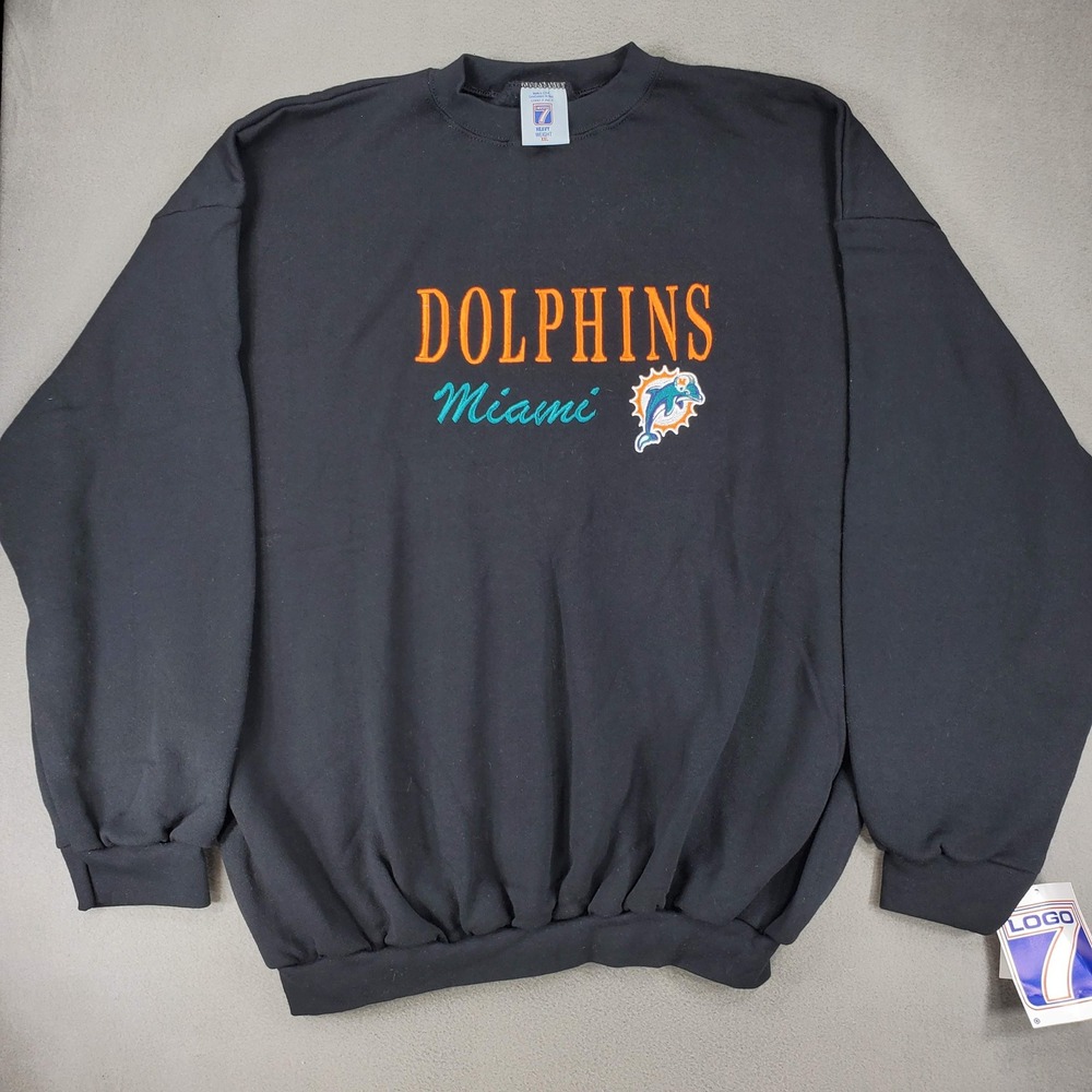 Logo 7 Sweatshirt Mens XXL Black Miami Dolphins NFL Vintage Embroidered USA NEW